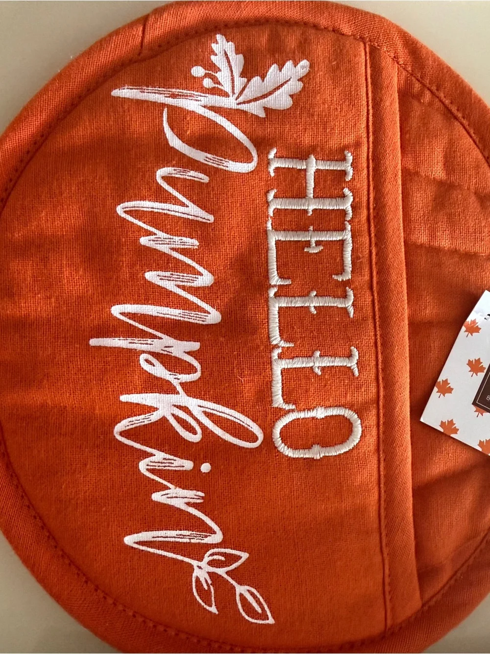 3pc Autumn kitchen towel set. 2 towels and a Hello Pumpkin pot holder